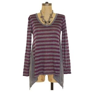 Bobeau Top Size XS Sharkbite Asymmetrical Hem Striped Gray Purple NEW Tag B20